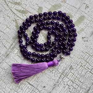 Amethyst 108 8mm beads hand-knotted mala meditation necklace image 3