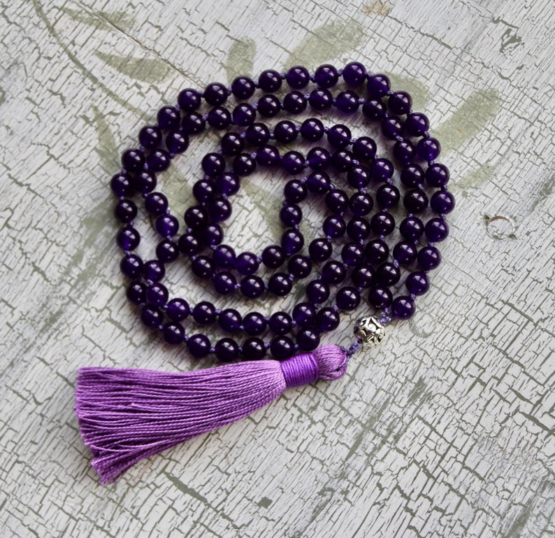 Amethyst 108 8mm beads hand-knotted mala meditation necklace image 3