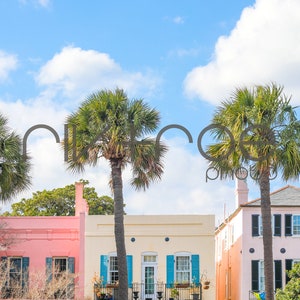 Samsung Frame TV Art - Rainbow Row - Palm Trees - Charleston, South Carolina - Instant Download