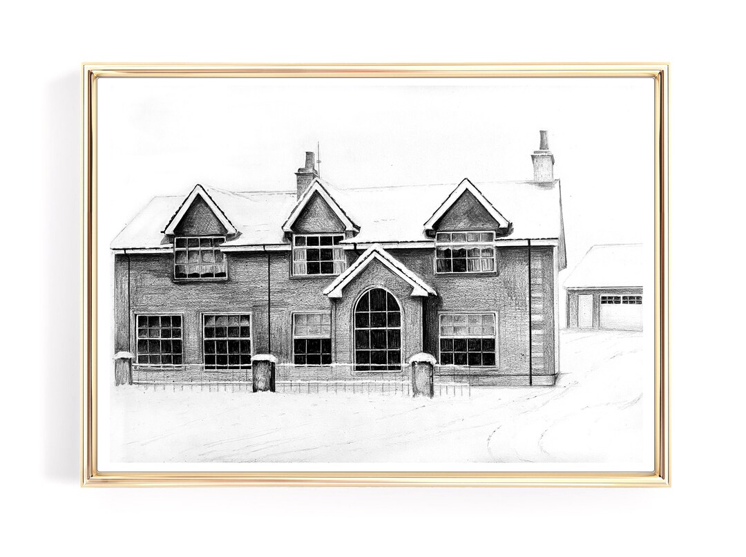 Custom Home Portrait From Photo, Custom House Sketch, Black & White ...