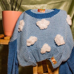 Cloud Knit Sweater, Chunky Knit Product ,Handmade & Unique , 3D Fluffy Clouds, Long Sleeve Sweater, Vegan image 3