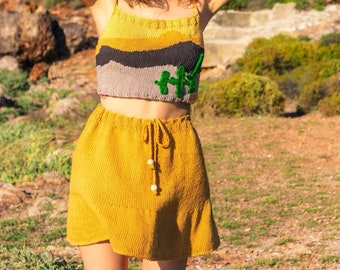 Cactus Knit Skirt ,Handmade, Vegan