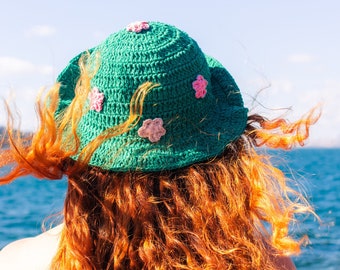 Flora hat, bucket hat, knit hat, handmade, vegan