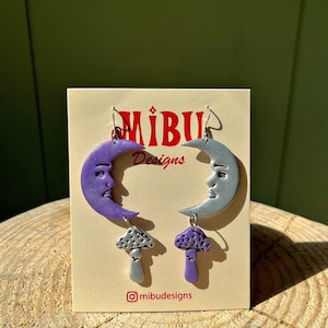 Moon-Mushroom Handmade Polymer Clay Earrings