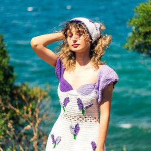 Crochet Lavender Dress ,Mini Dress, Sweetheart Neckline Dress image 1