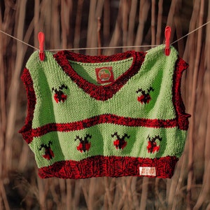 Chaleco de punto de mariquita, chaleco de punto, chaleco de punto hecho a mano, suéter sin mangas imagen 1