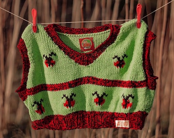 Ladybug Knit Vest,Knit Sweater Vest, Handmade Knitted Vest, Sweater Sleeveless