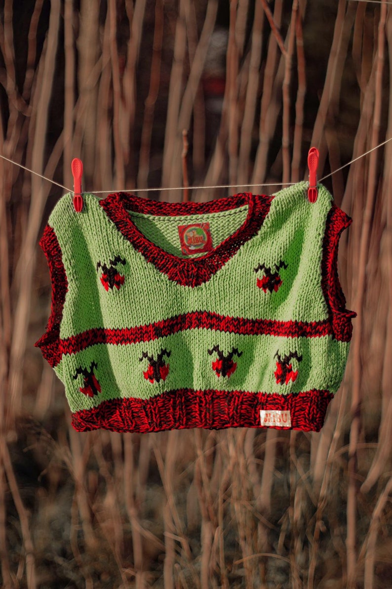 Ladybug Knit Vest,Knit Sweater Vest, Handmade Knitted Vest, Sweater Sleeveless image 1