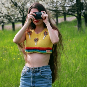 Lollipop Crop Top , Rainbow Crop Top, Handmade Knit Crop Top