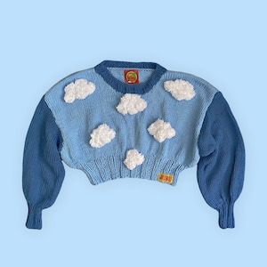 Cloud Knit Sweater, Chunky Knit Product ,Handmade & Unique , 3D Fluffy Clouds, Long Sleeve Sweater, Vegan image 1