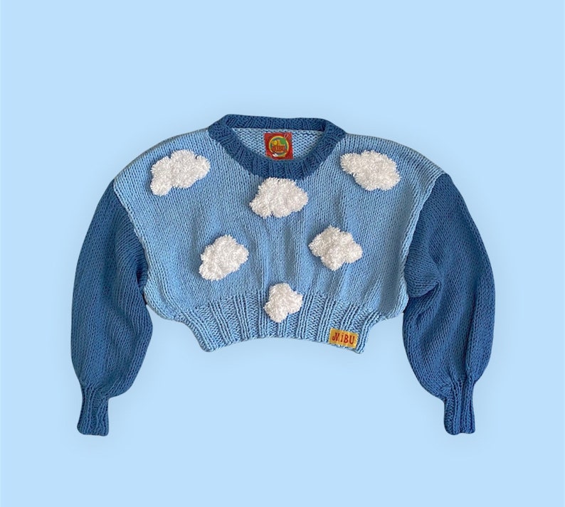 Cloud Knit Sweater, Chunky Knit Product ,Handmade & Unique , 3D Fluffy Clouds, Long Sleeve Sweater, Vegan image 1