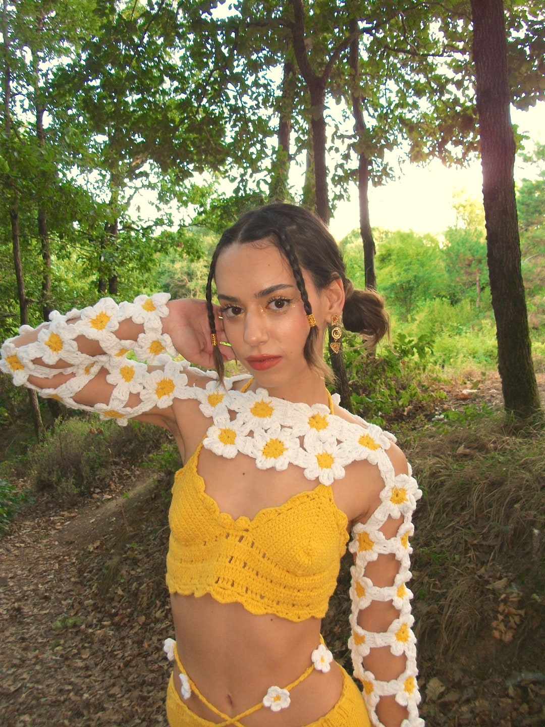 Crop top #21- handloom  organic cotton top in yellow