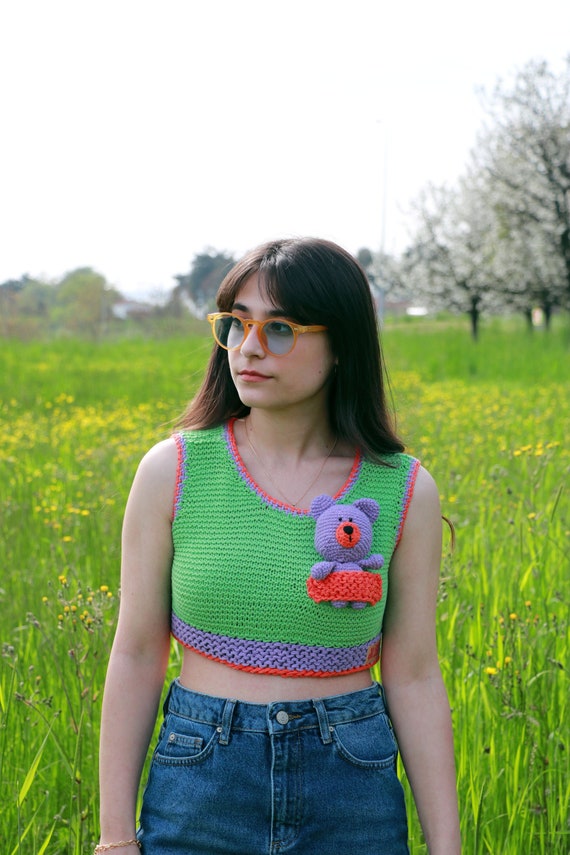 Teddy Bear Crop Top 3d Bear Crop Top Amigurimi Bear Knit Crop Top Handmade Crop Top Etsy Canada