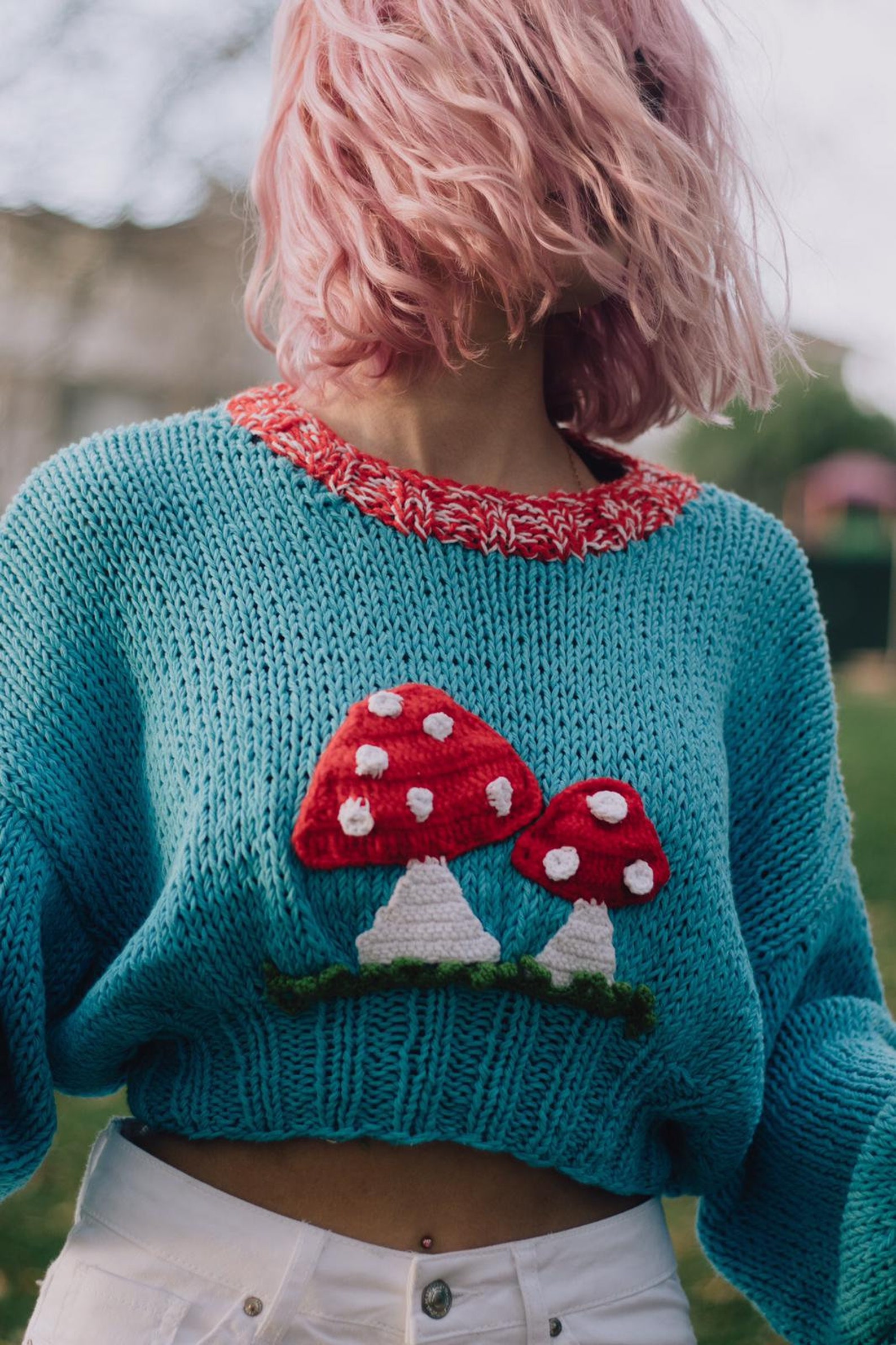 Mushroom Knit Sweater Handmade Vegan Etsy