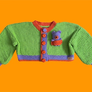 Teddy Bear Knit Cardigan, 3D Bear Cardigan,Chunky Cardigan, Oversized Cardigan, Cropped Cardigan, Knitted Cardigan, Amigurimi Bear