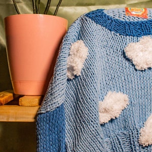 Cloud Knit Sweater, Chunky Knit Product ,Handmade & Unique , 3D Fluffy Clouds, Long Sleeve Sweater, Vegan image 4