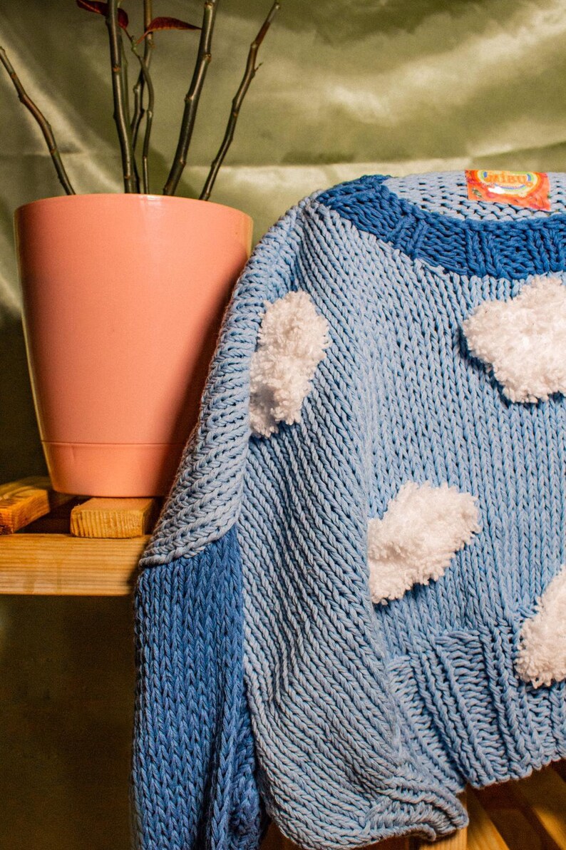 Cloud Knit Sweater, Chunky Knit Product ,Handmade & Unique , 3D Fluffy Clouds, Long Sleeve Sweater, Vegan image 4