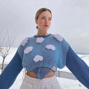 Cloud Knit Sweater, Chunky Knit Product ,Handmade & Unique , 3D Fluffy Clouds, Long Sleeve Sweater, Vegan image 6