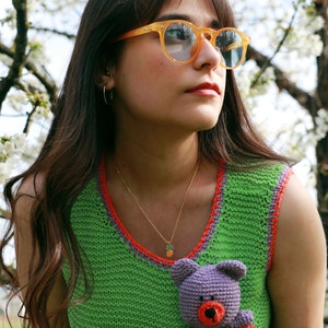 Teddy Bear Crop Top,3D Bear Crop Top, Amigurimi Bear, Knit Crop Top, Handmade Crop Top image 3
