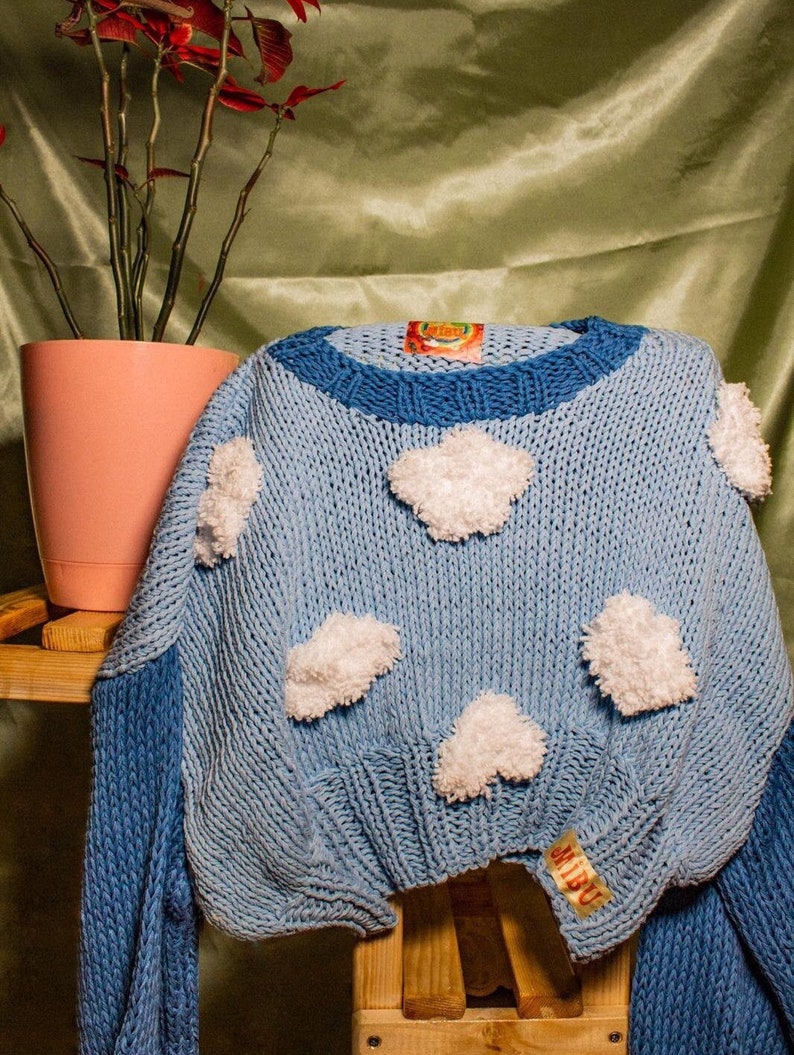 Cloud Knit Sweater, Chunky Knit Product ,Handmade & Unique , 3D Fluffy Clouds, Long Sleeve Sweater, Vegan image 3