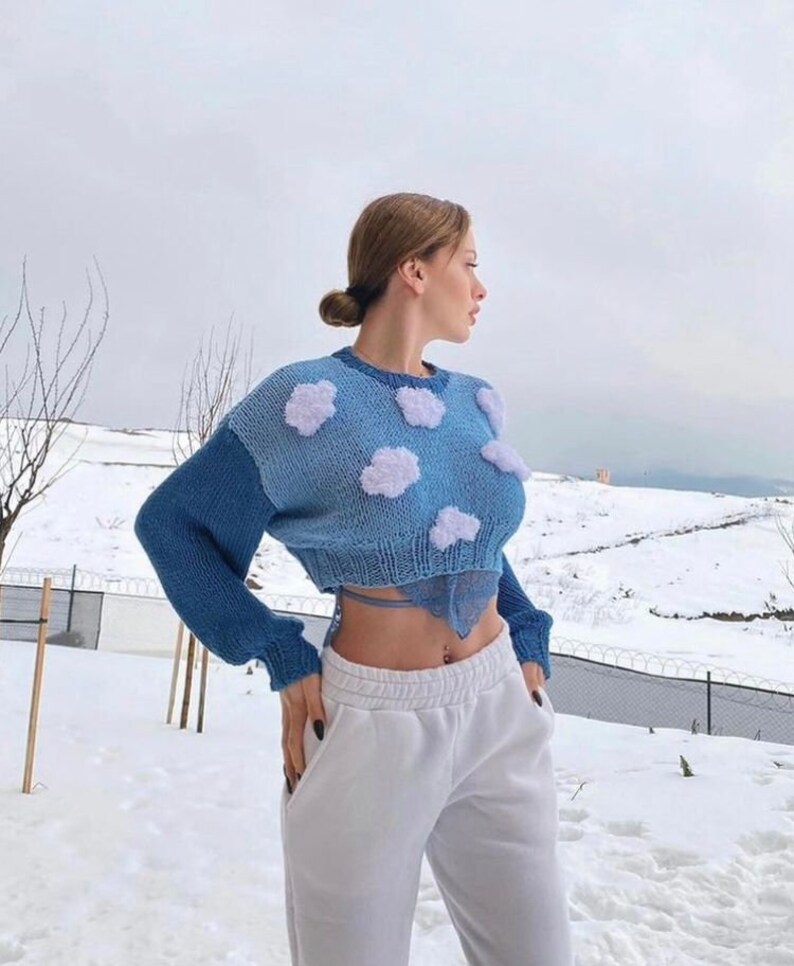 Cloud Knit Sweater, Chunky Knit Product ,Handmade & Unique , 3D Fluffy Clouds, Long Sleeve Sweater, Vegan image 7