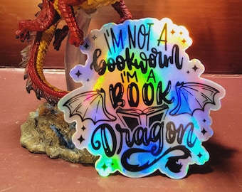 Book Dragon Vinyl Sticker: Holographisch Wasserdicht Reader Geschenk