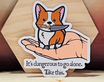Vinylsticker Corgi met mes: Zelda Reference, Funny Nerdy Pet