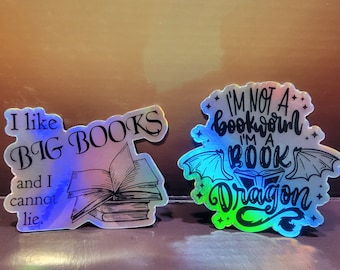 Stickers for Book Lovers! Shiny Water Bottle Sticker, Dishwasher Safe, Gift, Novels, Fantasy, Book Dragon, I like big books and I cannot lie