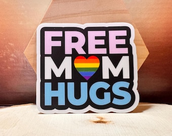 Pegatina de vinilo "Free Mom Hugs": Arcoíris del orgullo LGBTQ+