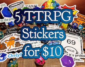 5 TTRPG, Dungeons and Dragons Stickers Bundle! Choose your own Sticker Bundle! D&D, Pathfinder Water Bottle Stickers, Dishwasher safe