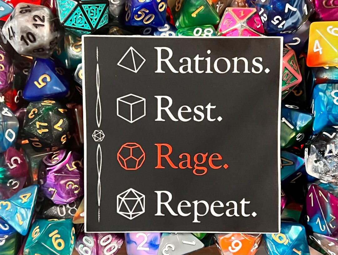 Hdr Rations Heat Sticker D&D Vinyl Sticker: Rations Rest Rage Repeat - Dishwasher Safe - Etsy
