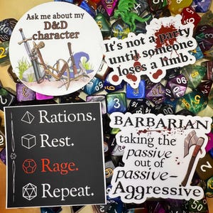 Juego de pegatinas de El Bárbaro, 4 pegatinas de vinilo, D&D, Dungeons and Dragons, Rage, personaje, regalo para jugadores, pegatinas aptas para lavavajillas, dnd ttrpg