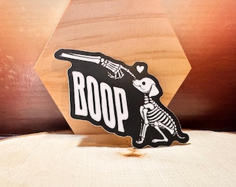 Boop the Dog Vinyl Sticker: Skeleton Hand, Goth Puppy - Waterproof
