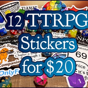 12 TTRPG, Dungeons and Dragons Stickers Bundle Stell dir dein eigenes Sticker Set zusammen D&D, Pathfinder Wasserflaschen-Aufkleber, spülmaschinenfest Bild 1