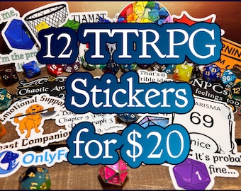 12 TTRPG, Dungeons and Dragons Stickers Bundle! Choose your own Sticker Bundle!  D&D, Pathfinder Water Bottle Stickers, Dishwasher safe