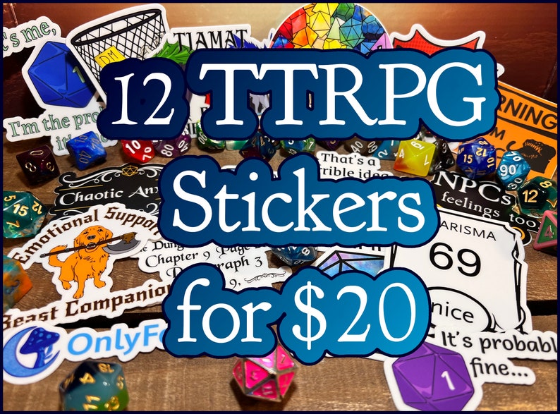 12 TTRPG, Dungeons and Dragons Stickers Bundle Stell dir dein eigenes Sticker Set zusammen D&D, Pathfinder Wasserflaschen-Aufkleber, spülmaschinenfest Bild 1