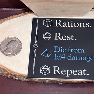 Dnd Rations Card D&D Vinyl Sticker Rations Rest Die From 1d4 Damage Repeat Dishwasher ...