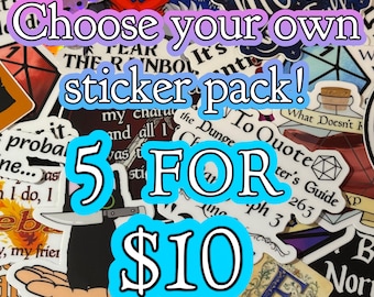 5 Sticker Bundle: D&D, Pathfinder, Choose Your Own Pack, Vinyl and Waterproof Stickers