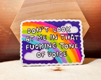 Vinylsticker sarcastische regenboog: kijk niet naar mij, grappig onbeleefd cadeau