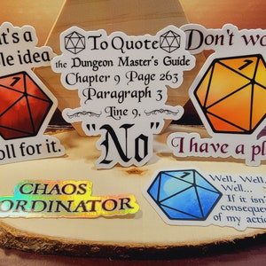 Adesivos de vinil D&D Chaotic Player, conjunto de 5, lava-louças, Dungeons and Dragons dnd ttrpg Pathfinder pack caos encarnado problema problema