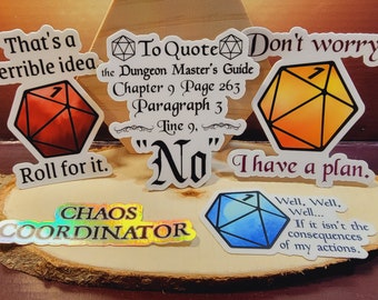 D&D Chaotic Player Vinyl Stickers, Set of 5, Dishwasher Safe, Dungeons and Dragons dnd ttrpg Pathfinder pack chaos incarnate trouble problem