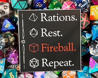 D&D-vinylsticker: Rants Rest Fireball Repeat - vaatwasmachinebestendig
