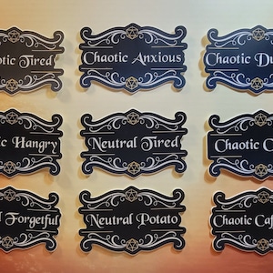 9 Alignment D&D Vinyl Stickers, Chaotic Cranky, Anxious, Water Bottle Sticker, Dishwasher Safe, Dungeons and Dragons, DND, ttrpg, Pathfinder