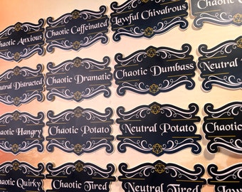 Alignment D&D Vinyl Stickers, Choose your stickers out of 24 options! Dishwasher safe, Chaotic Cranky Anxious Dungeons and Dragons DND ttrpg
