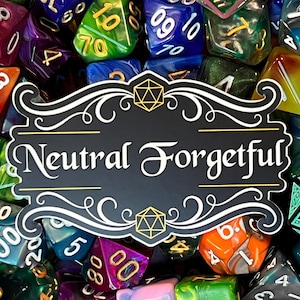 Adesivo de vinil neutro "Esquecido", lavável na máquina de lavar louça, Dungeons and Dragons, D&D, DND, TTRPG, Pathfinder, tabela de alinhamento, presentes para Mestre e jogadores