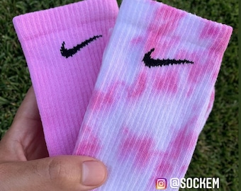 Dusk Pink and Dusk Tye Dye 2-Pack Collection Hand Dyed Nike Crew Socks. Gift ideas, gift set, custom, Birthday, Summertime