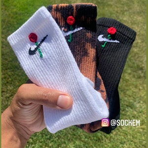 3 Pack Collection &quot;Rose&quot; Nike Crew High Socks by Sockem, Valentines Day, Gift, Love, Roses, mid socks, Nike Crew, Sneakers, Custom, summer