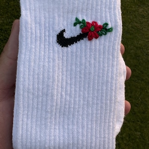 Red Flower Nike Ankle Socks by Sockem, christmas Day, Gift, Love, Roses, ankle socks, Nike Crew, Sneakers, Custom, Birthday, Valentine&#39;s day