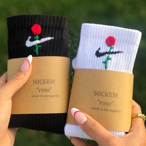 High &quot;Rose&quot; Nike Crew High Socks by Sockem, Valentines Day, Gift, Love, Roses, mid socks, Nike Crew, Sneakers, Custom, summer,Birthday