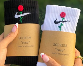 High "Rose" Nike Crew High Socks by Sockem, Valentines Day, Gift, Love, Roses, mid socks, Nike Crew, Sneakers, Custom, summer,Birthday